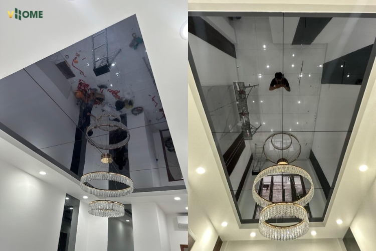 Không gian nhà ở sử dụng tấm ốp than tre đen bóng