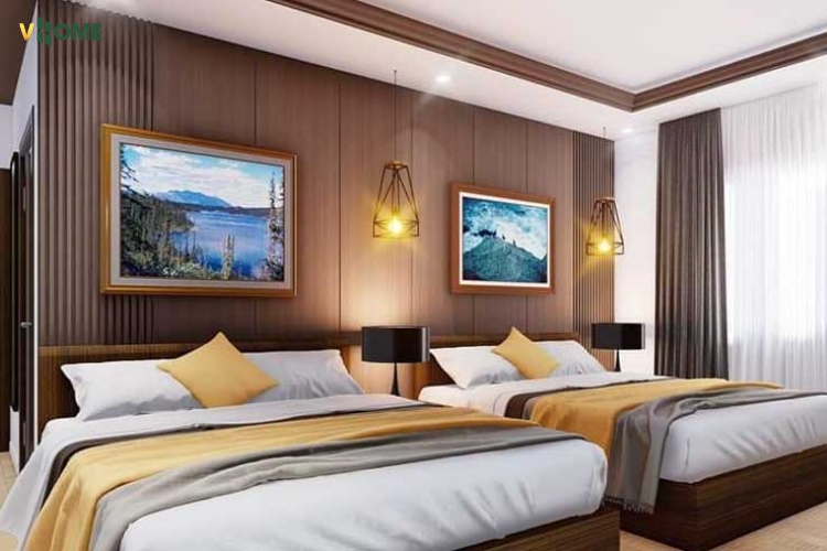 Tấm nhựa ốp tường phòng ngủ vân gỗ