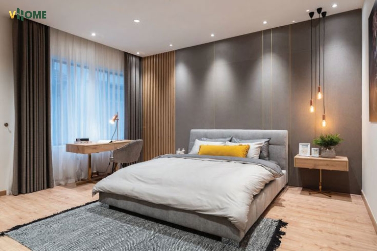 Tấm nhựa ốp tường phòng ngủ vân vải