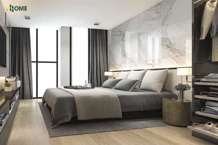 Tấm nhựa ốp tường phòng ngủ vân đá