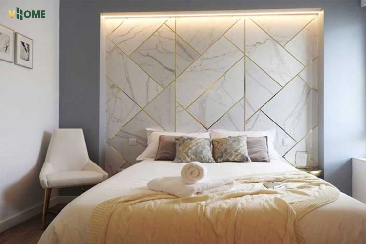 Tấm nhựa ốp tường phòng ngủ vân đá