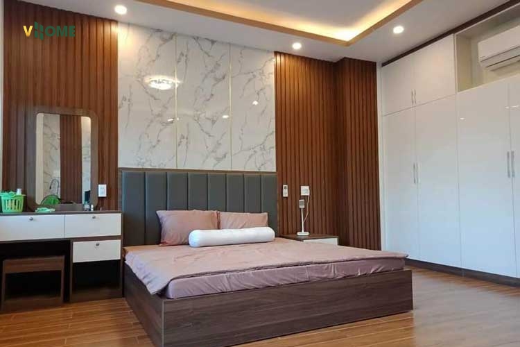 Tấm nhựa ốp tường phòng ngủ vân đá
