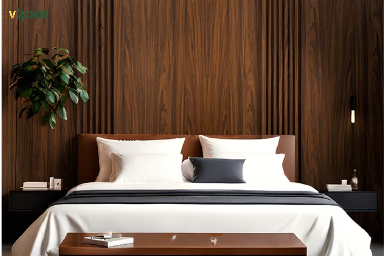 Tấm nhựa ốp tường phòng ngủ vân gỗ