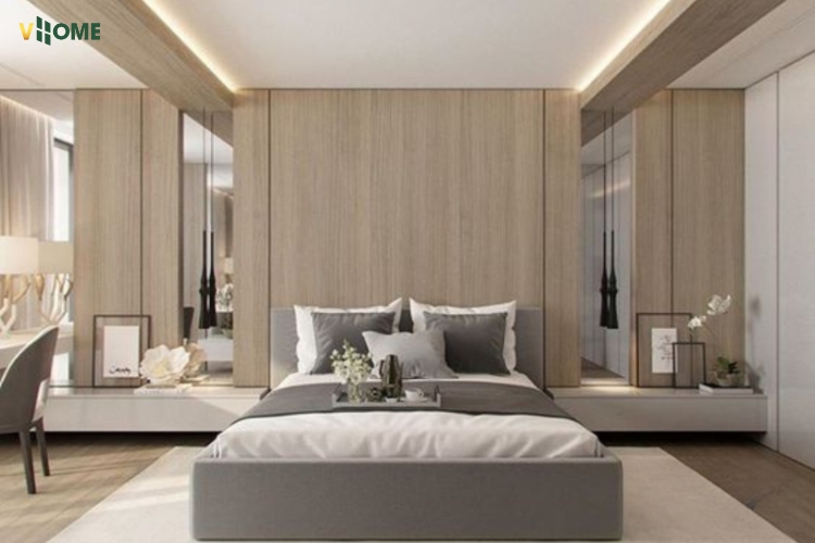 Tấm nhựa ốp tường phòng ngủ vân gỗ