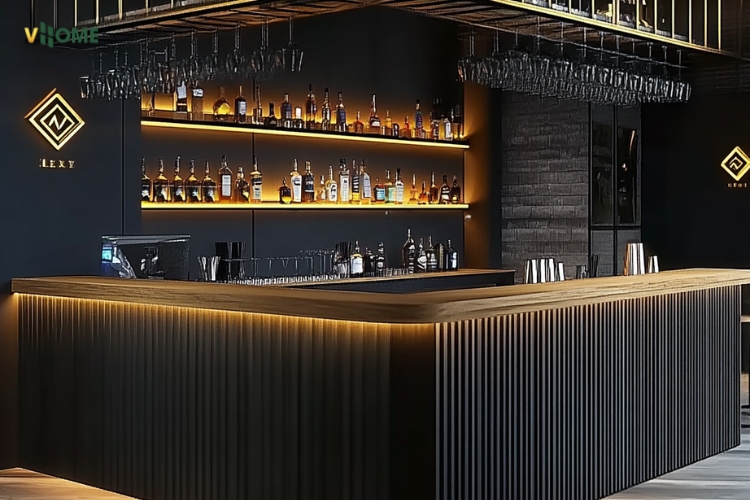 Khu vực quầy bar sử dụng lam sóng đen