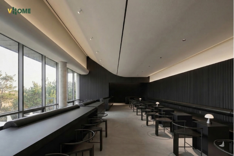 Quán Cafe phong cách Industrial và Modern sử dụng lam sóng đen