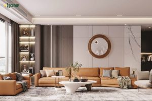 Ốp lam sóng ở mảng tường sau sofa
