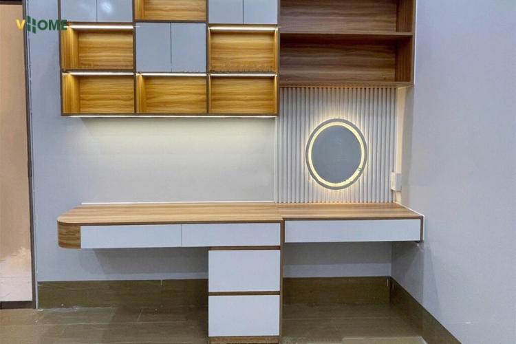 Kệ tivi hoặc bàn trang điểm ốp tấm lam sóng Kệ tivi hoặc bàn trang điểm ốp tấm lam sóng