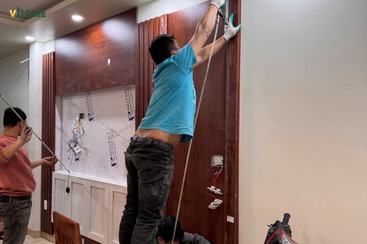 Hướng dẫn thi công vách tivi lam sóng đúng kỹ thuật