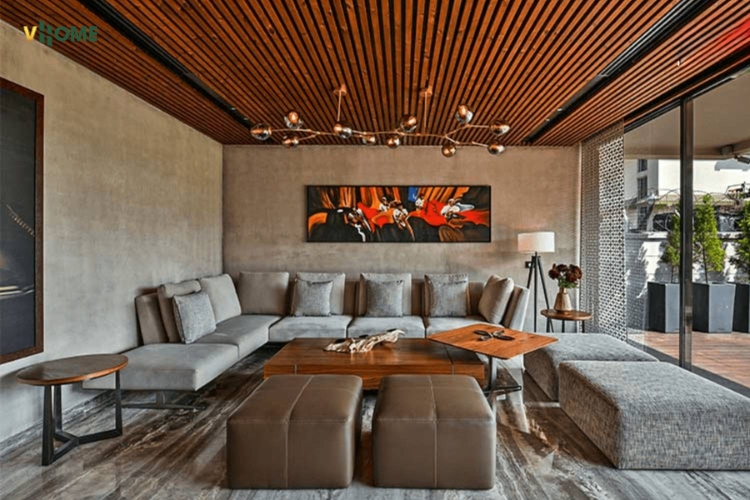 Trần lam sóng nhựa giả gỗ phòng khách Trần lam sóng nhựa giả gỗ phòng khách